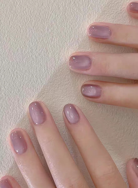 网红爆款冰透葡萄紫色猫眼美甲显白温柔乌沙紫玻璃珠猫眼指甲贴片