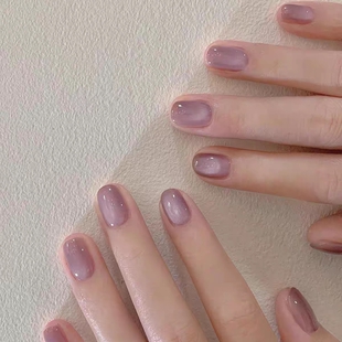 网红爆款冰透葡萄紫色猫眼美甲显白温柔乌沙紫玻璃珠猫眼指甲贴片