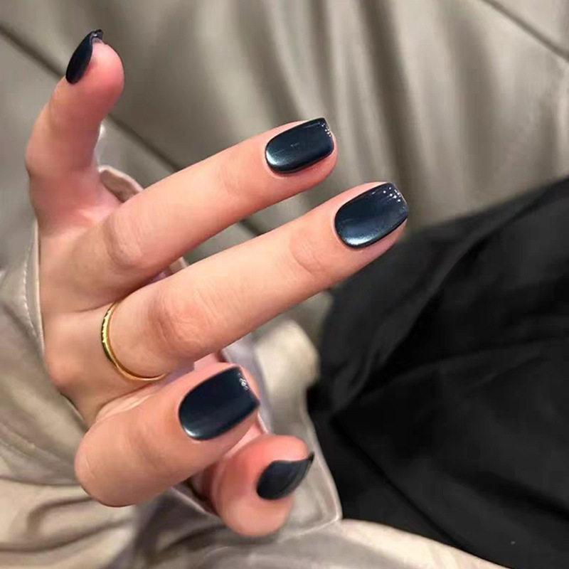 玛瑙手工穿戴甲秋冬新款暗黑系列水光蓝色玻璃珠猫眼显白指甲贴片