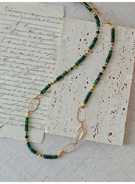 素蕴｜【墨绿】原创设计天然石贝母项链毛衣链 复古文艺可叠戴
