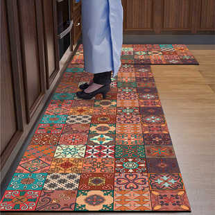 美式 复古硅藻泥厨房地垫防滑吸水垫门口耐脏脚垫家用长条地毯满铺