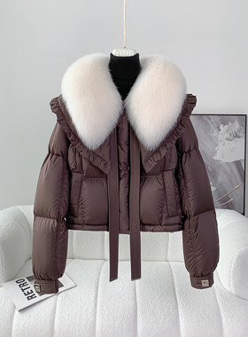 2023秋冬新款狐狸毛皮草外套女鹅绒服蝴蝶结女短款小个子穿搭大衣