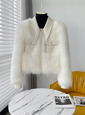 2023秋冬新款貉子毛车条工艺皮草外套女短款显瘦小个子年轻款大衣