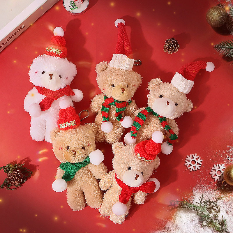 Cute Christmas powder blusher one-piece bear doll plush key