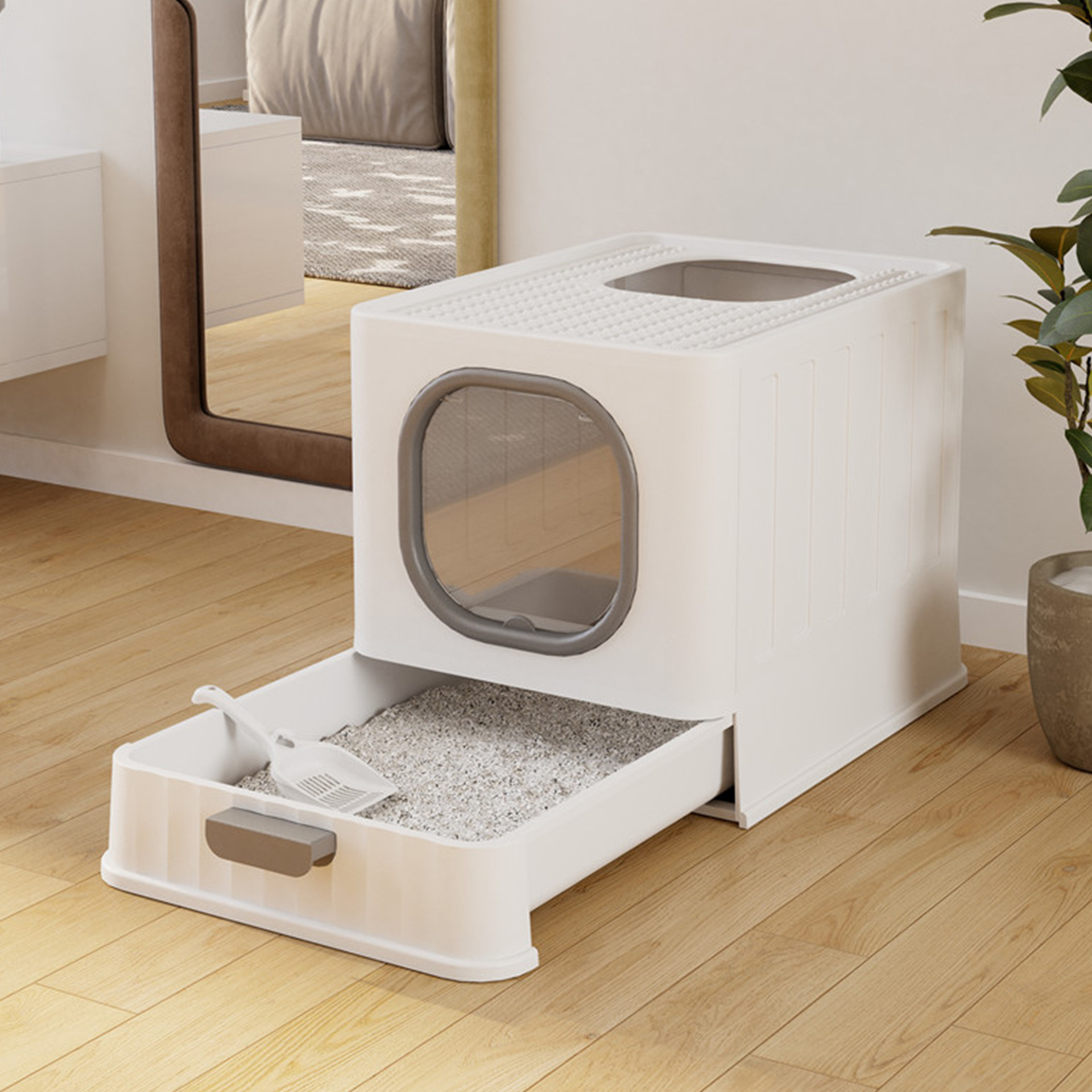 Spot sealed plastic cat litter box, cat cleaning products,