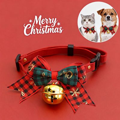 Pet Christmas Festival Cartoon Collar Bell Bow Cat Dog Neck