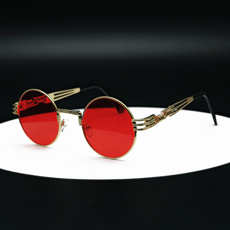 韩版原宿风潮人复古嘻哈网红同款太阳镜圆框墨镜男圆形眼镜女链条