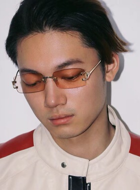 时尚港风长方形茶色嘻哈说唱hiphop无框复古vintage眼镜墨镜男女