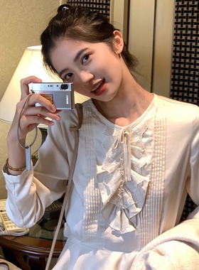 RESLIEEN「Opera」纯天丝蕾丝拼接立体装饰复古百搭古董法式衬衫