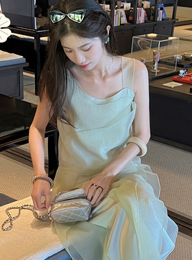 RESLIEEN「片光零羽」薄荷灰绿多层梦境小众仙女设计吊带半裙套装