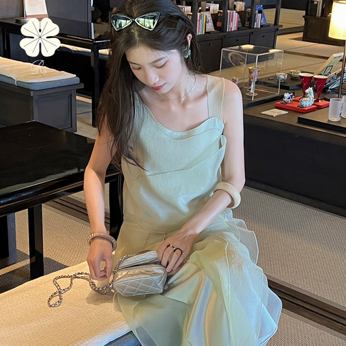 RESLIEEN「片光零羽」薄荷灰绿多层梦境小众仙女设计吊带半裙套装