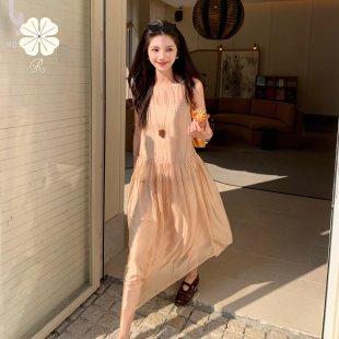 RESLIEEN「浮光跃金」重磅真醋酸清透流光法式 高级感仙背心连衣裙