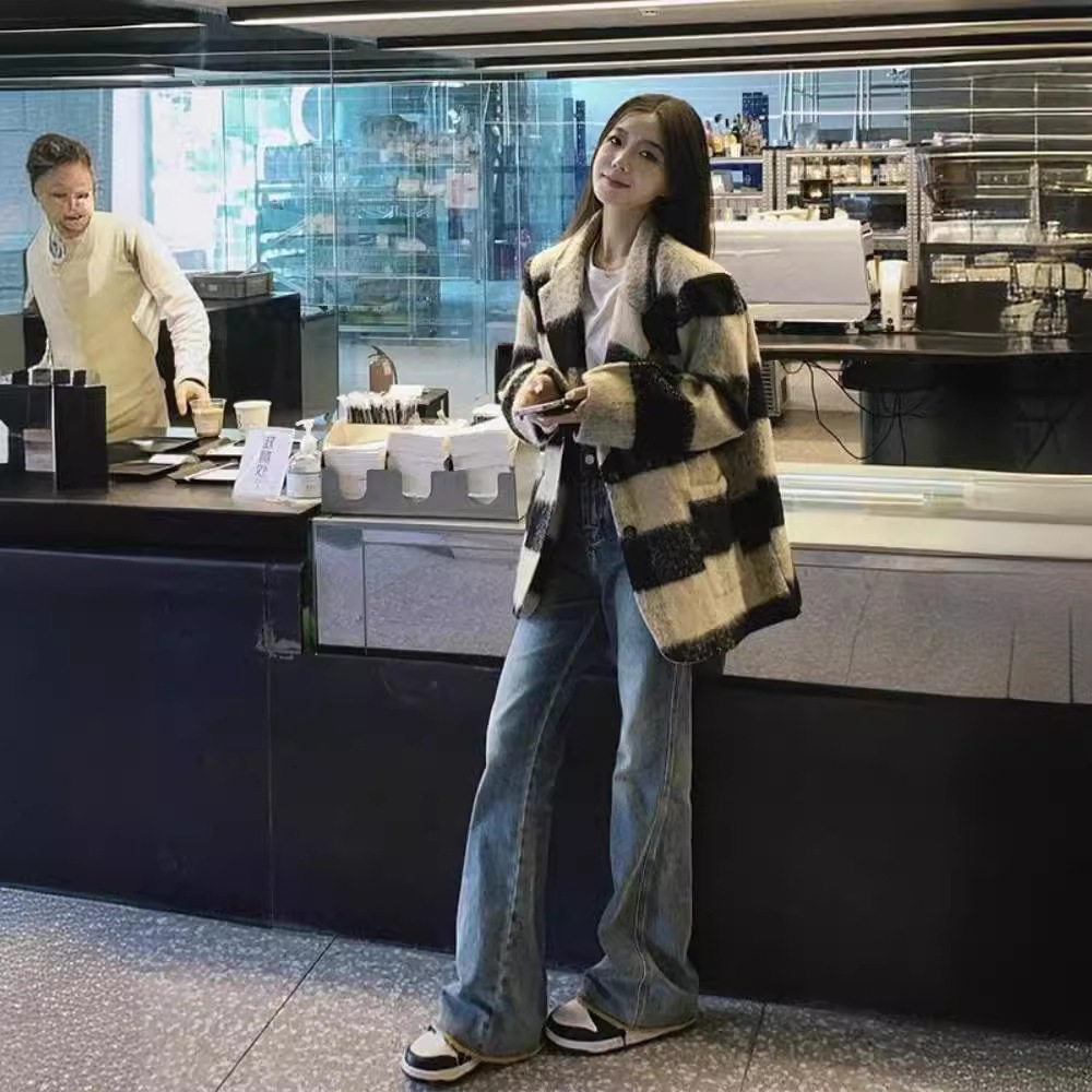 复古气质格子西装外套