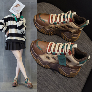 厚底坡跟运动老爹鞋 休闲高帮鞋 时尚 棉鞋 增高女 2024冬季 学生鞋 新款