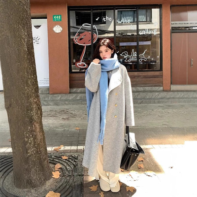 秋冬新款立领小个灰色双面羊绒大衣女中长款高级感加厚长毛呢外套