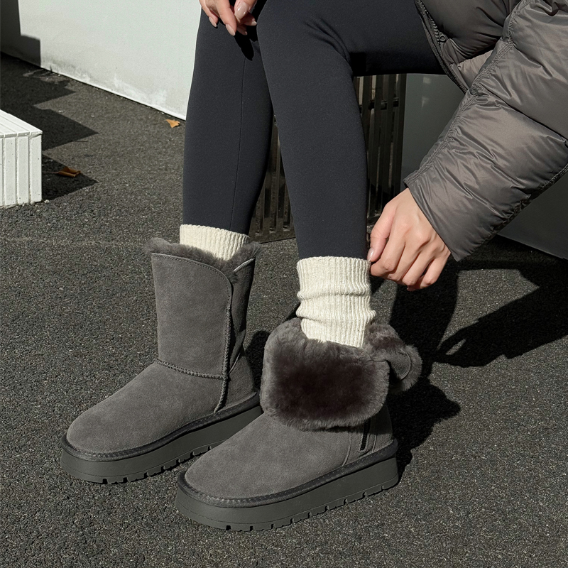 雪地棉女鞋加绒加厚雪地靴厚底
