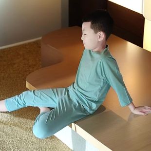 儿童夏季家居服杰龙孟欧儿童新疆棉空调服睡衣 8分套装 冰爽亲肤