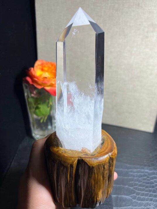 천연 화이트 크리스탈 기둥 장식품 육각 프리즘 크리스탈 팁 장식품 오리지널 스톤 기둥