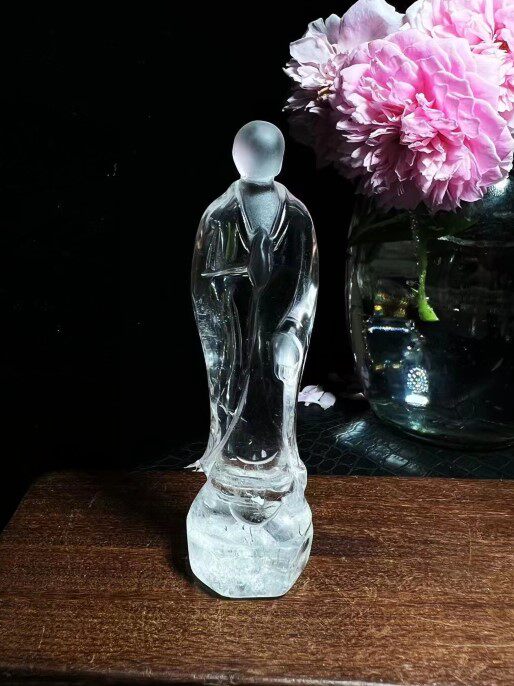 천연 백색 수정 얼굴 없음 불상 수정 조각 깨달음