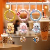 卡通猫咪镂空花朵铃铛钥匙扣 书包挂件包包挂饰U盘防丢失猫猫挂件