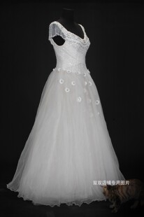 0171二手小v领高贵华丽无袖绑带型大码婚纱礼服艺考走秀朗诵演出