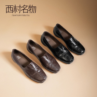 西村名物2026年春季新款低跟深口单鞋方头粗跟复古女鞋一脚蹬鞋子
