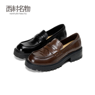 西村名物2025新款真皮厚底增高一百搭懒人英伦风脚蹬乐福鞋女
