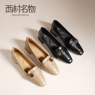 西村名物山茶花优雅单鞋女2026春季新款时髦百搭复古方头粗跟女鞋