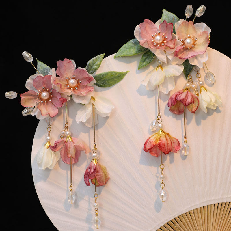 绢花头饰汉服仿真花发夹 超仙夹子配饰头花仙 古风女仙气烧花发夹