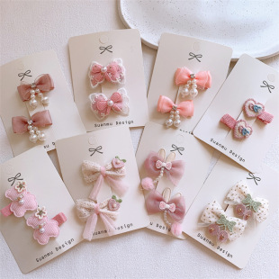 新款 甜美粉色蕾丝蝴蝶结儿童发夹女童侧边碎发刘海夹宝宝发卡头饰