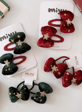 圣诞节亮片星星蝴蝶结发夹刘海BB夹红色节日氛围拍照发卡森系发饰