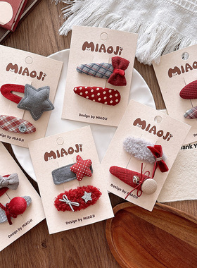 韩版甜美百搭儿童布艺掰掰夹女童红色碎发卡子少女蝴蝶结发夹发饰