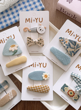 韩版甜美黄蓝色百搭春夏布艺bb夹少女心刘海发夹女孩蝴蝶结发饰