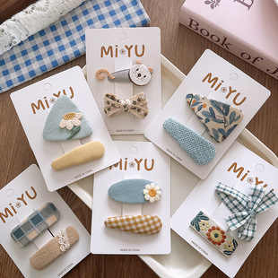 韩版甜美黄蓝色百搭春夏布艺bb夹少女心刘海发夹女孩蝴蝶结发饰