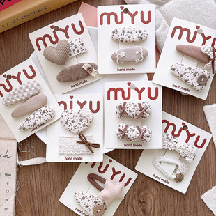 韩版甜美新款奶咖色碎花布艺bb夹儿童刘海发夹百搭女孩侧边发卡