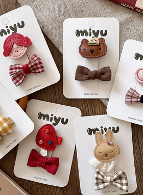 韩版可爱全包儿童布艺蝴蝶结小号压夹女童百搭皮质兔子发夹发饰