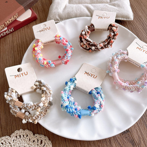 甜美编织彩色豆豆韩版儿童高弹力百搭发圈发绳少女心不伤发皮筋