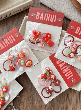 新款百搭红色儿童卡通头绳可爱发圈女童动物皮筋宝宝发绳百搭发饰