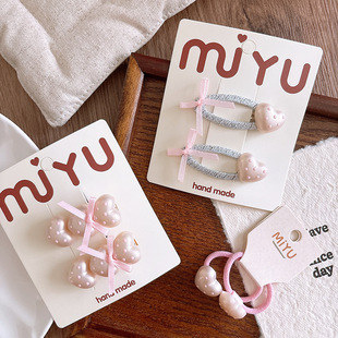 新款甜美粉色爱心点点韩版儿童发夹少女心百搭粉嫩女童发卡皮筋