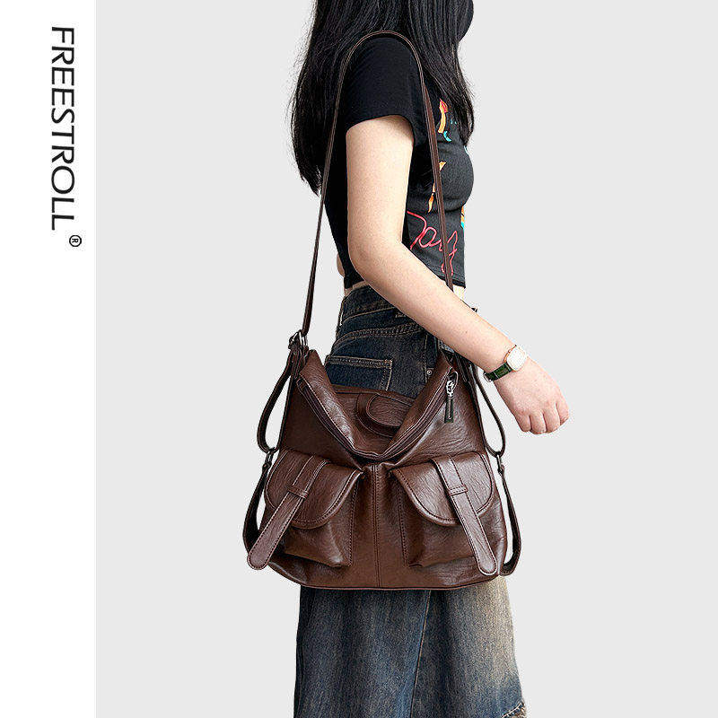 新品 韩版复古单肩双肩斜挎包三用多功能包休闲大包大容量慵懒风