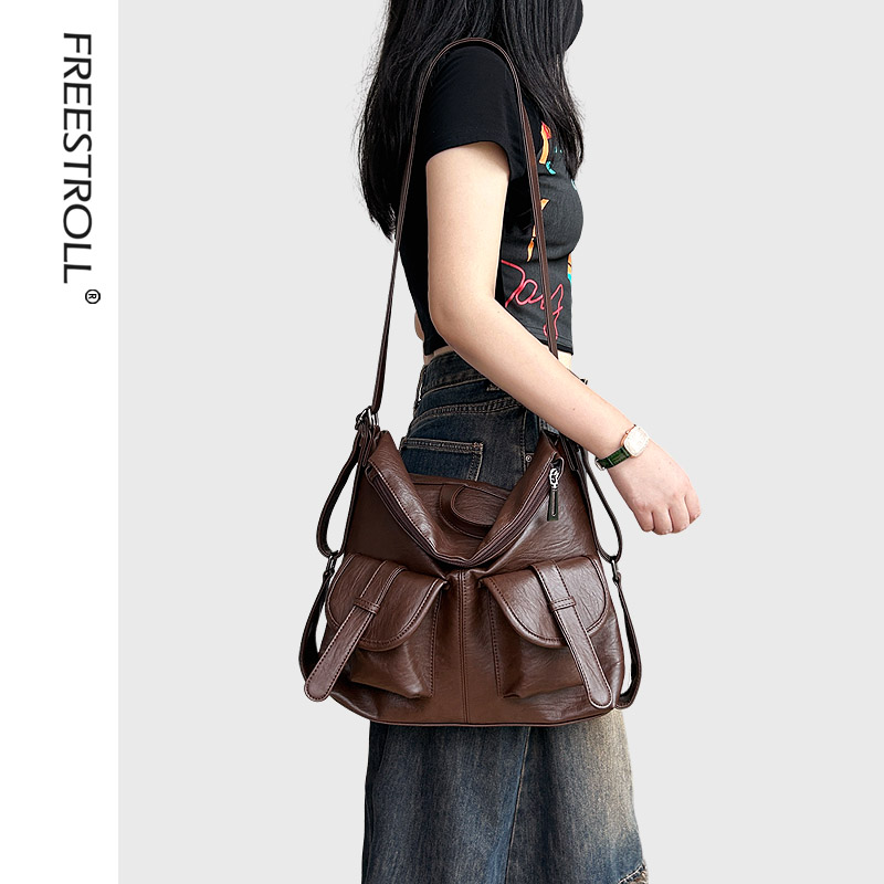 新品 韩版复古单肩双肩斜挎包三用多功能包休闲大包大容量慵懒风