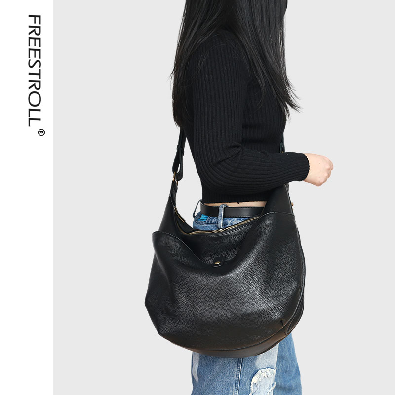 自由漫步真皮单肩斜挎特大包