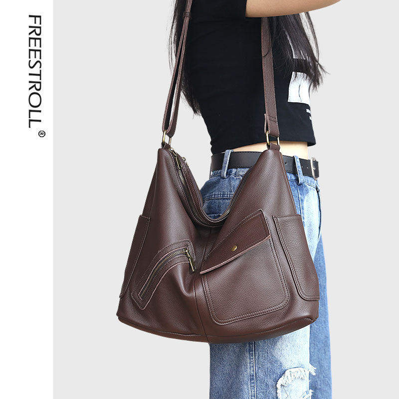 欧美时尚托特包头层牛皮软休闲单肩斜挎大包女大容量春夏季通勤包