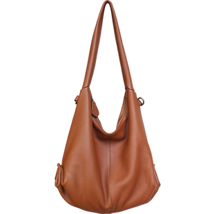 质感女包慵懒风头层牛皮单肩斜挎包大包女大容量土色系松弛感软皮