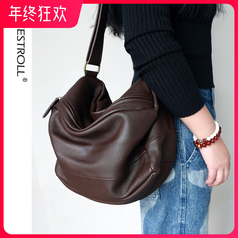 法式小众独特包包慵懒风单肩斜挎包大容量女通勤女包头层牛皮软皮