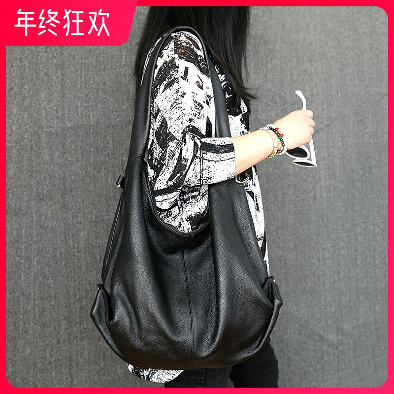 慵懒头层牛皮女包洋气旅游单肩斜挎包大包大容量软皮休闲旅行时尚