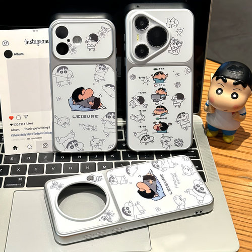 卡通工作电量小新适用苹果17pro手机壳iPhone16max新款小米17华为mate70pura80K90nova14荣耀500x200findx9