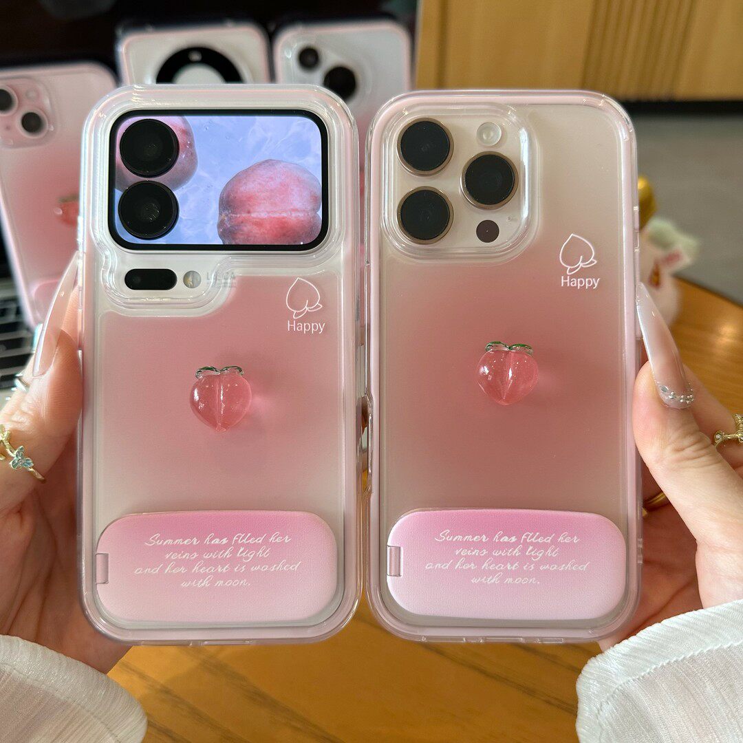 透粉桃子支架新款适用苹果17Pro手机壳iPhone16max小米17华为mate80pura80k90nova15reno14荣耀500x300magic8