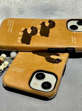 韩系卡通可爱小狗适用16苹果13手机壳iphone15/14Prox防摔14plus新款max菲林二合一11女款12华为mate60pro+