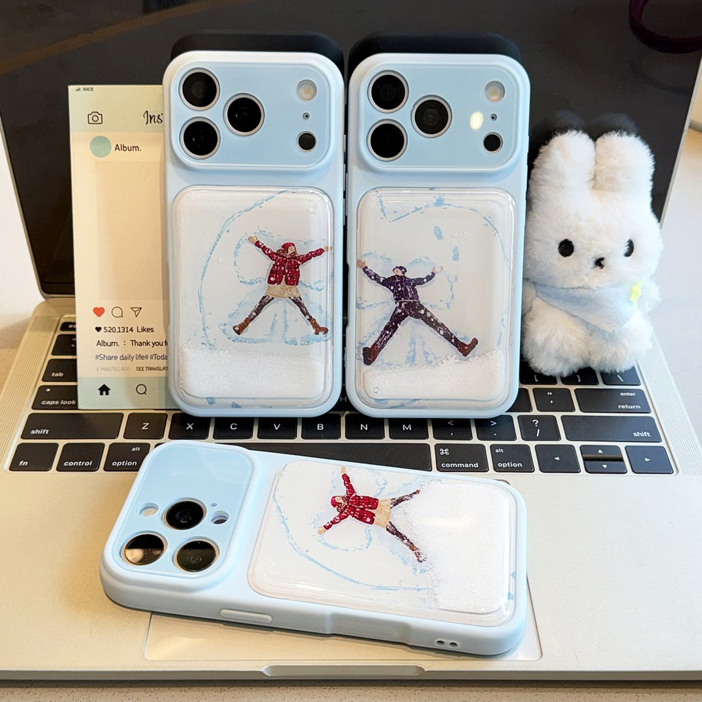 情侣雪花爱心蓝光流沙壳适用苹果17promax手机壳iPhone18pro16小米17华为mate70pura80K90note15荣耀600x200
